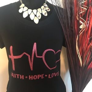 Pink Glitter Faith Hope Love T-shirt.